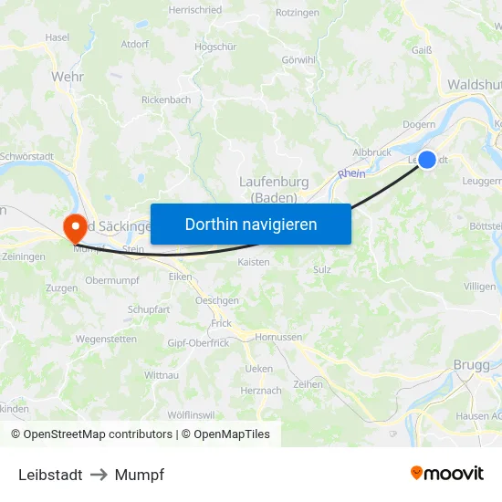 Leibstadt to Mumpf map