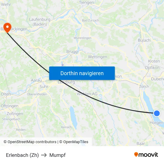 Erlenbach (Zh) to Mumpf map