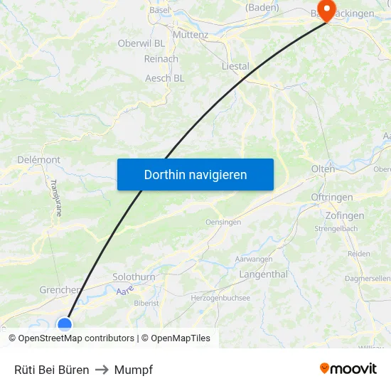 Rüti Bei Büren to Mumpf map