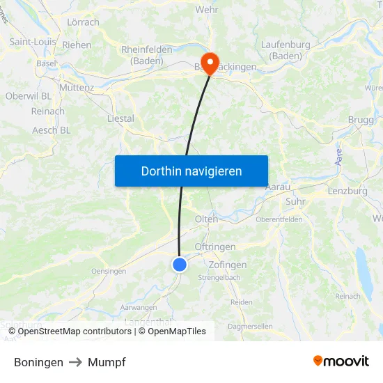 Boningen to Mumpf map