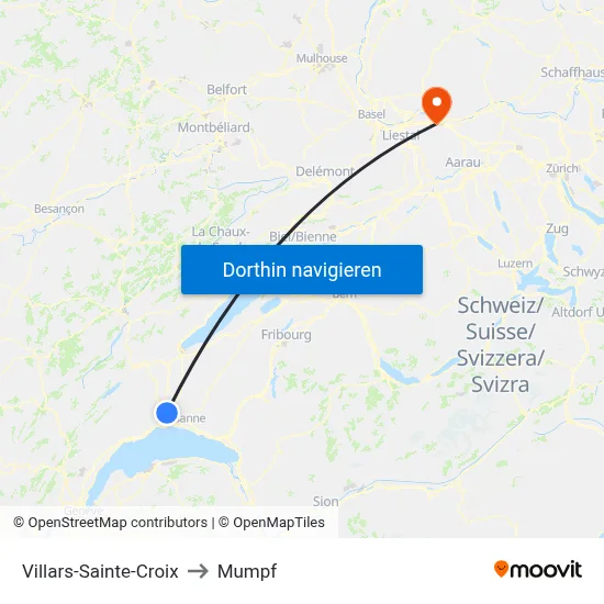 Villars-Sainte-Croix to Mumpf map