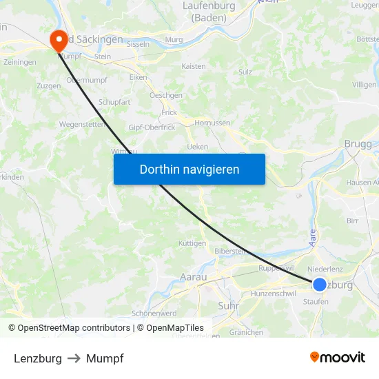 Lenzburg to Mumpf map