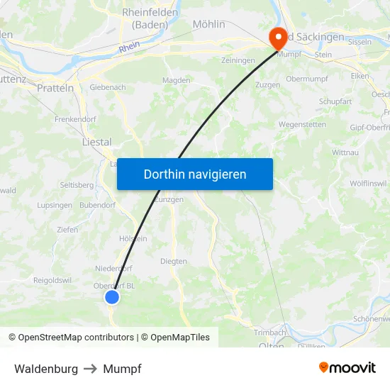 Waldenburg to Mumpf map