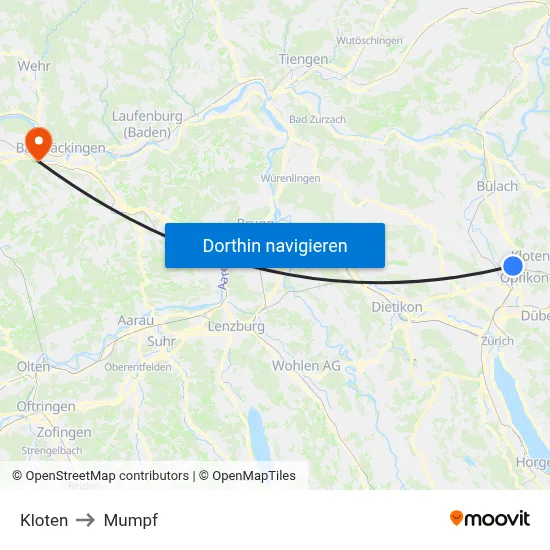 Kloten to Mumpf map