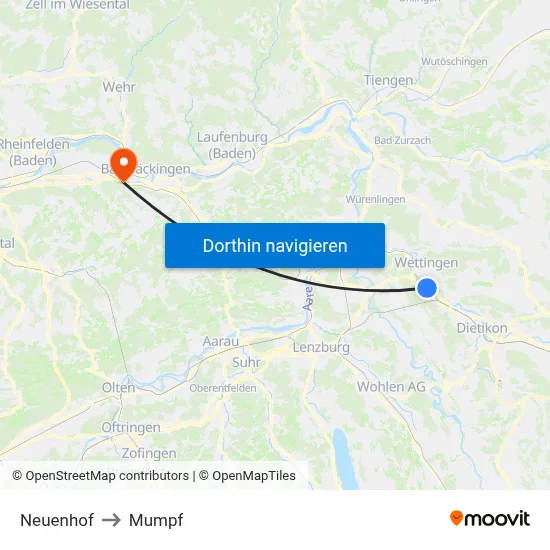 Neuenhof to Mumpf map