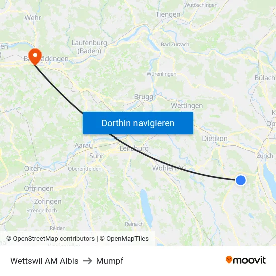 Wettswil AM Albis to Mumpf map