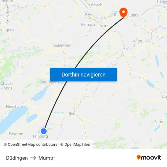 Düdingen to Mumpf map