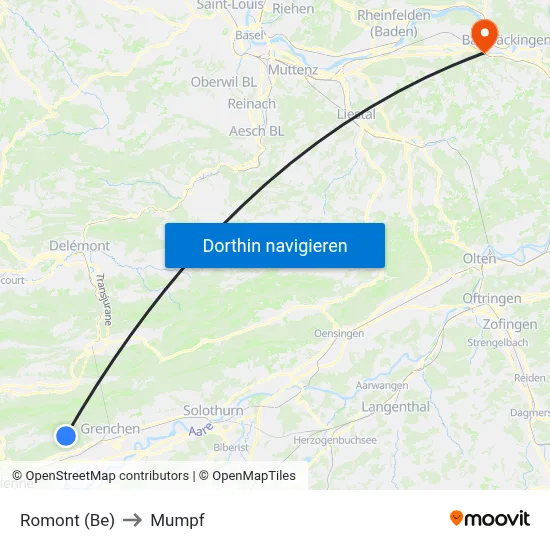 Romont (Be) to Mumpf map