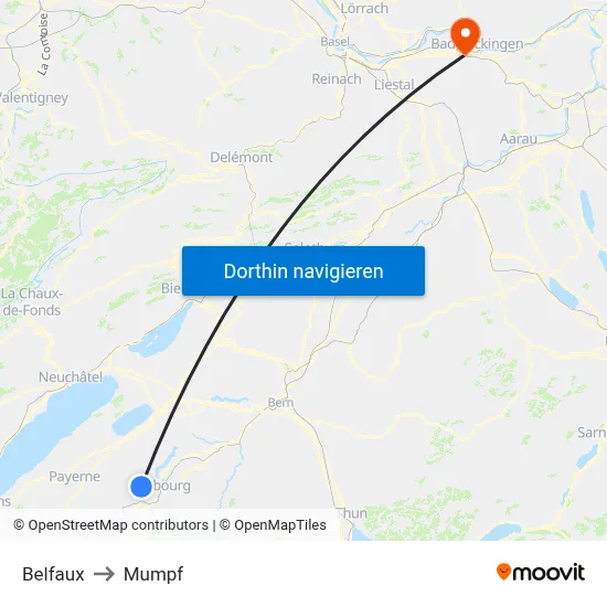 Belfaux to Mumpf map