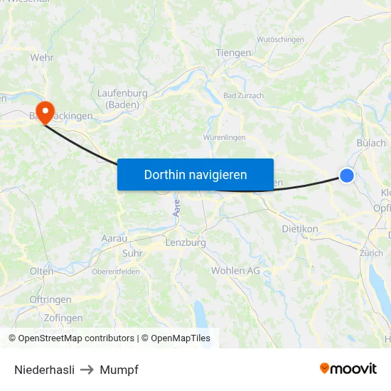 Niederhasli to Mumpf map