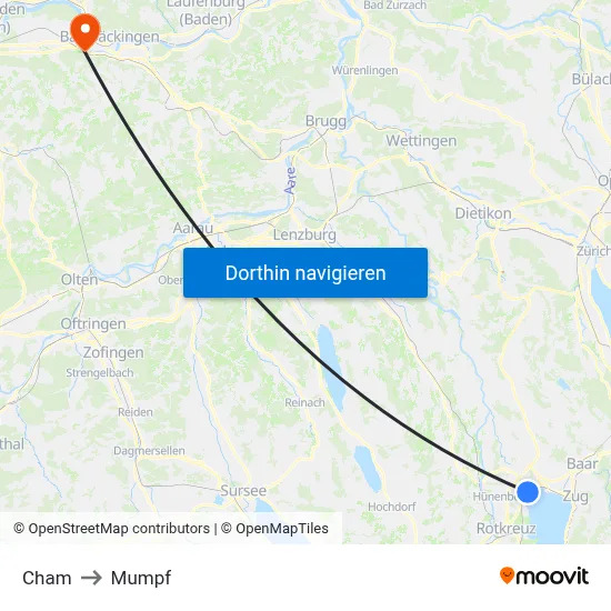 Cham to Mumpf map