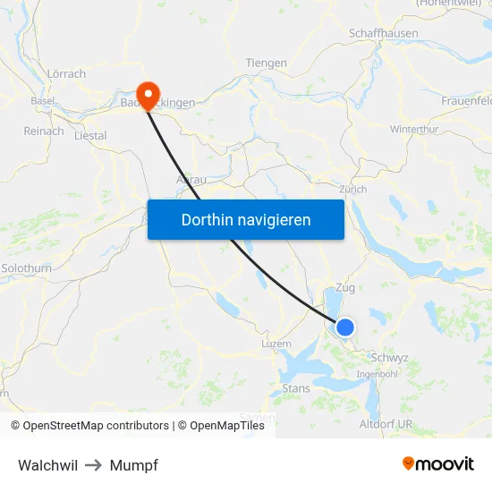 Walchwil to Mumpf map
