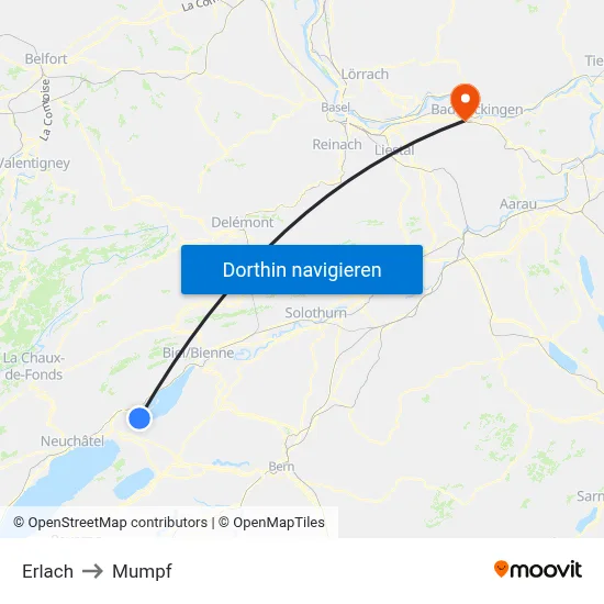 Erlach to Mumpf map