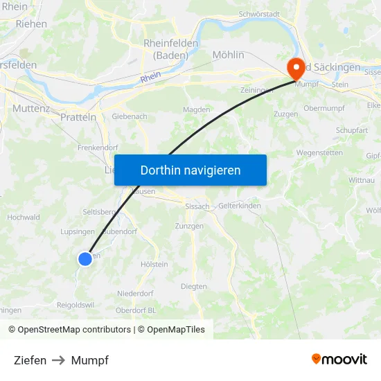 Ziefen to Mumpf map