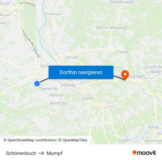 Schönenbuch to Mumpf map