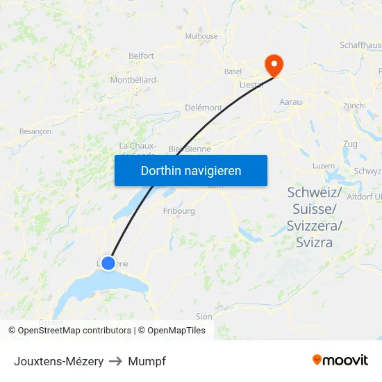 Jouxtens-Mézery to Mumpf map