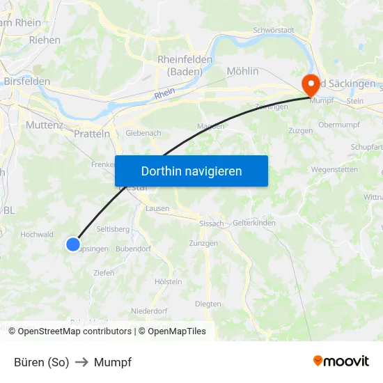 Büren (So) to Mumpf map