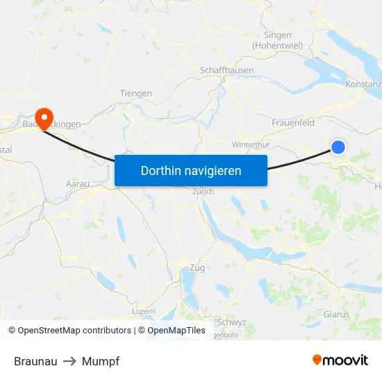 Braunau to Mumpf map