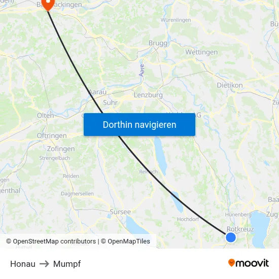 Honau to Mumpf map