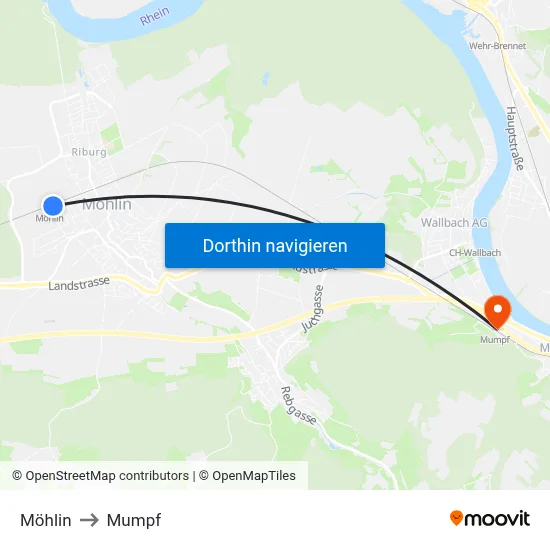 Möhlin to Mumpf map