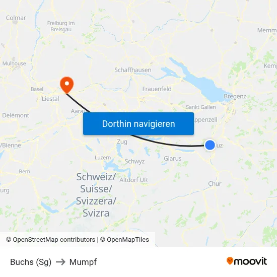 Buchs (Sg) to Mumpf map
