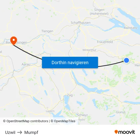 Uzwil to Mumpf map