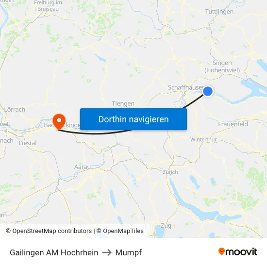 Gailingen AM Hochrhein to Mumpf map