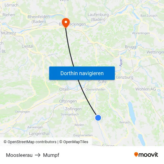 Moosleerau to Mumpf map