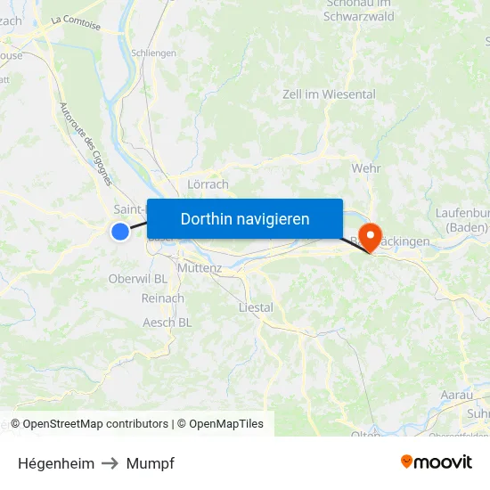 Hégenheim to Mumpf map