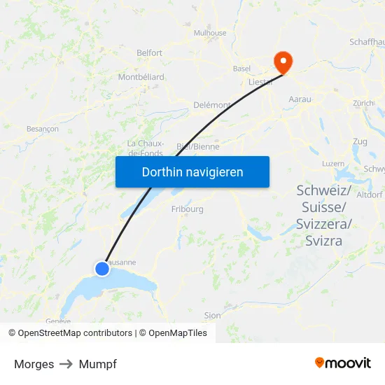 Morges to Mumpf map