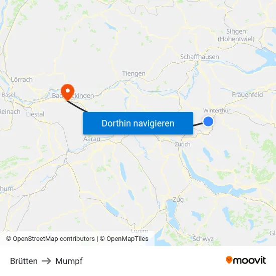Brütten to Mumpf map