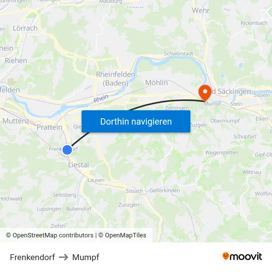 Frenkendorf to Mumpf map