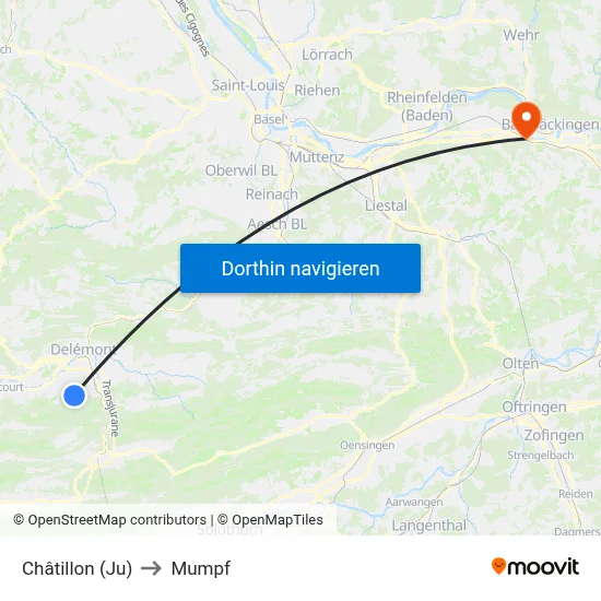 Châtillon (Ju) to Mumpf map