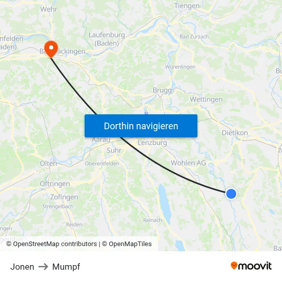 Jonen to Mumpf map