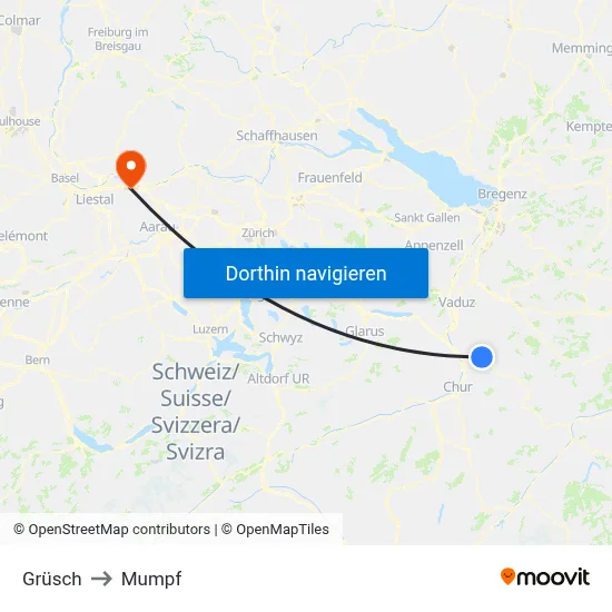 Grüsch to Mumpf map