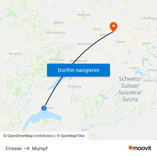 Crissier to Mumpf map