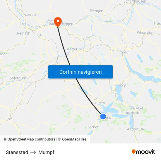 Stansstad to Mumpf map