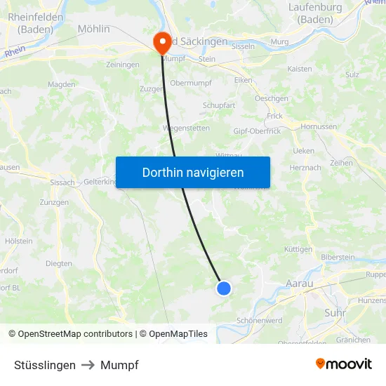 Stüsslingen to Mumpf map