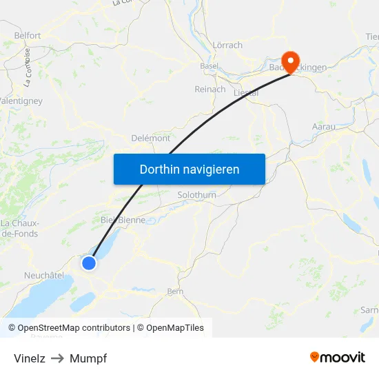 Vinelz to Mumpf map