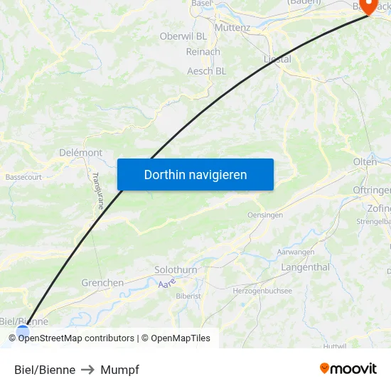 Biel/Bienne to Mumpf map