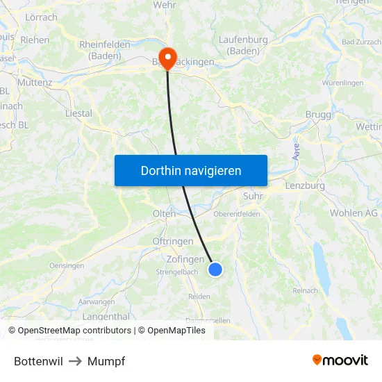 Bottenwil to Mumpf map