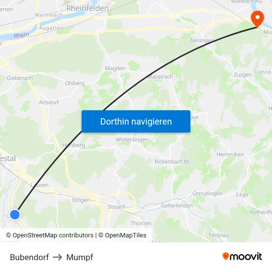 Bubendorf to Mumpf map