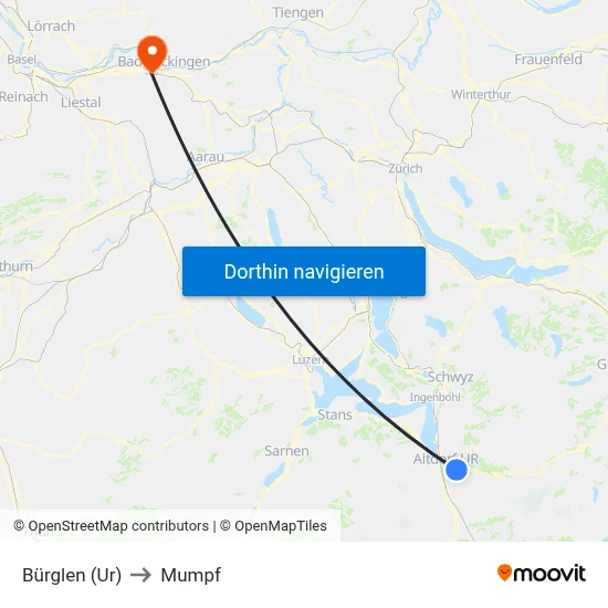 Bürglen (Ur) to Mumpf map