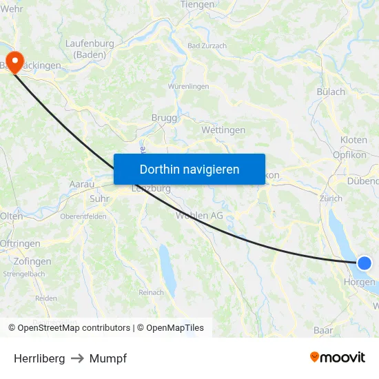 Herrliberg to Mumpf map