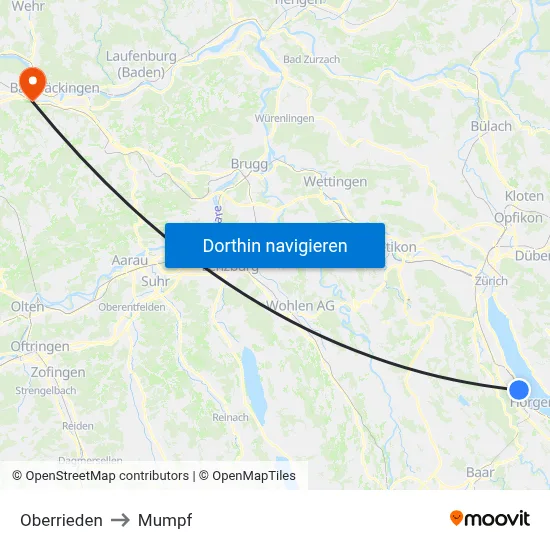 Oberrieden to Mumpf map