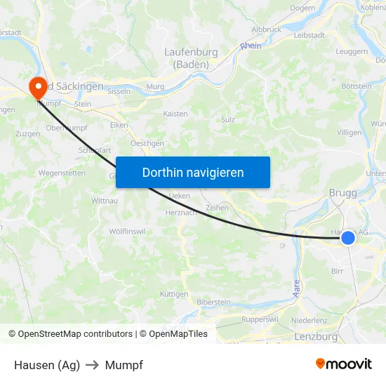 Hausen (Ag) to Mumpf map