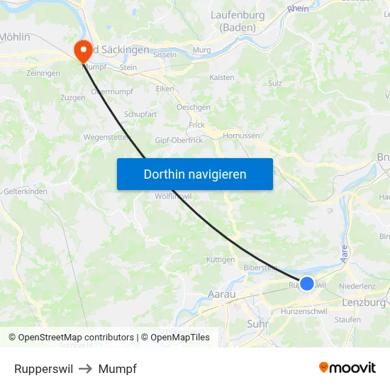 Rupperswil to Mumpf map