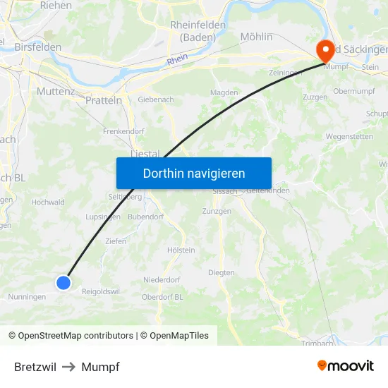 Bretzwil to Mumpf map