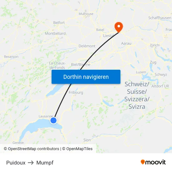 Puidoux to Mumpf map