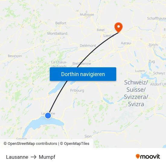 Lausanne to Mumpf map